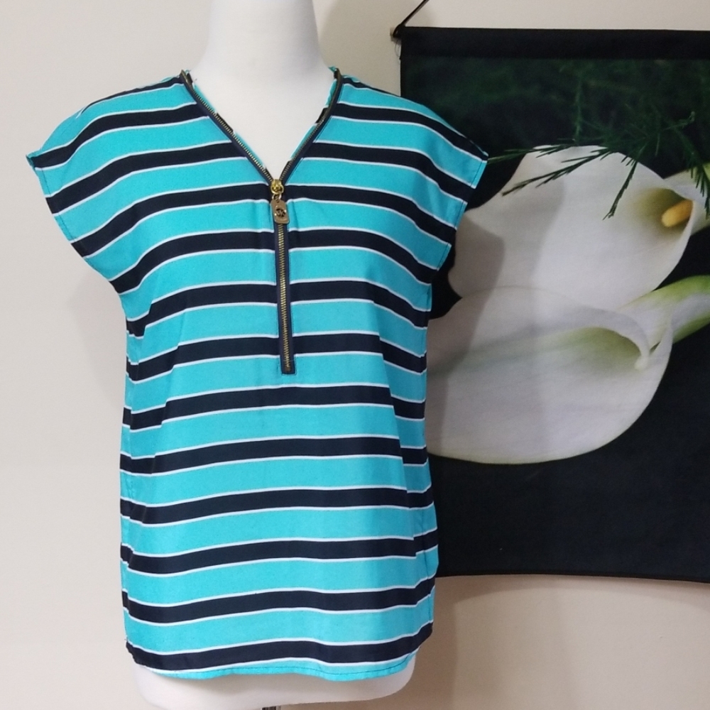 Michael Kors Zippered V Neck Cap Sleeve Top